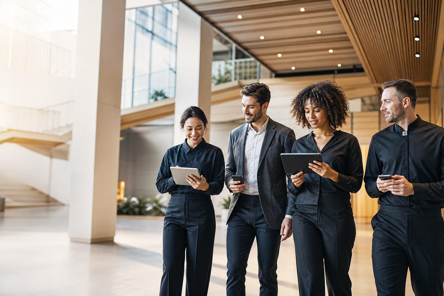 Modern operations team on the move with tablets