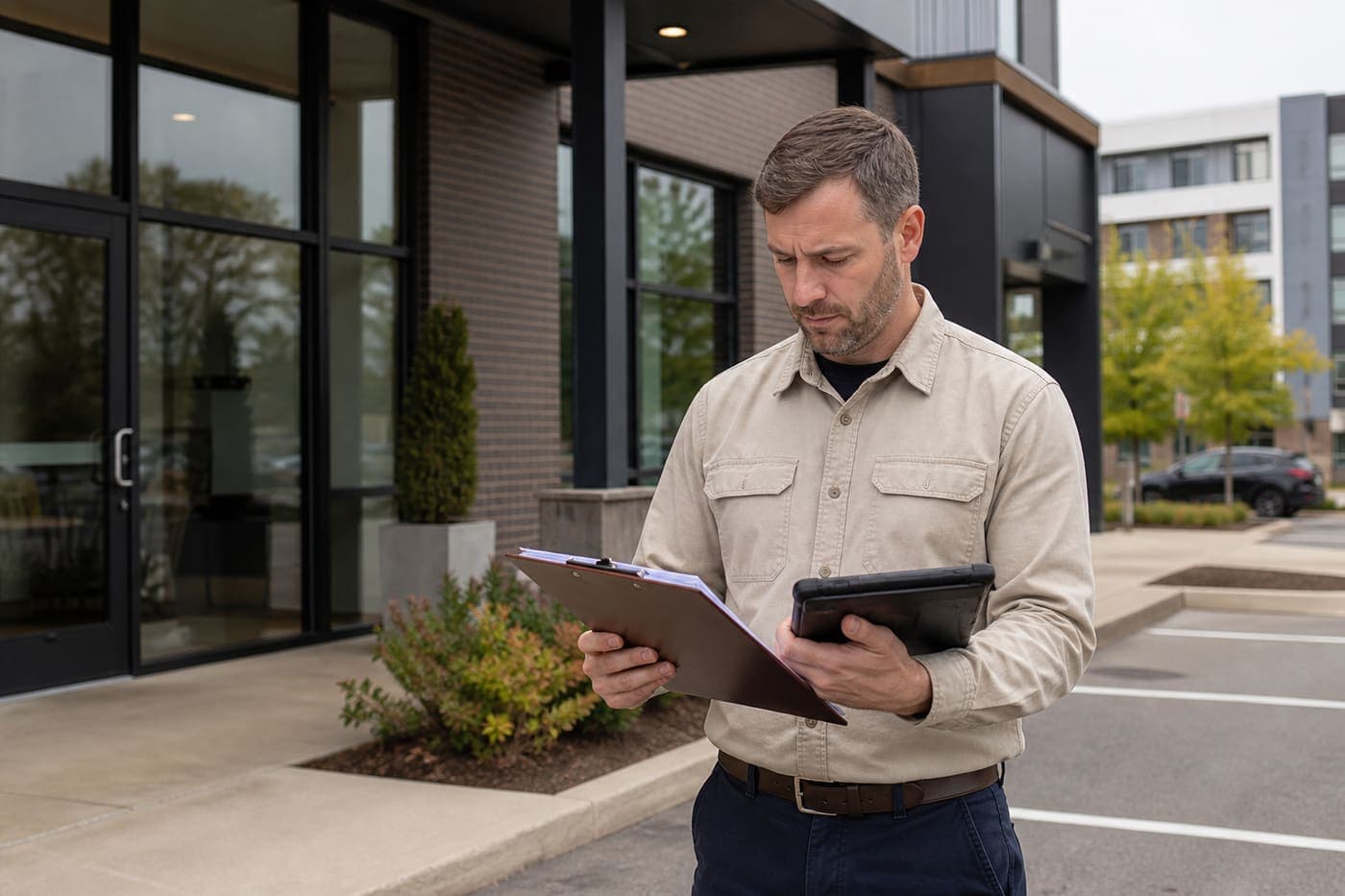 Field operations employee outside a commercial site