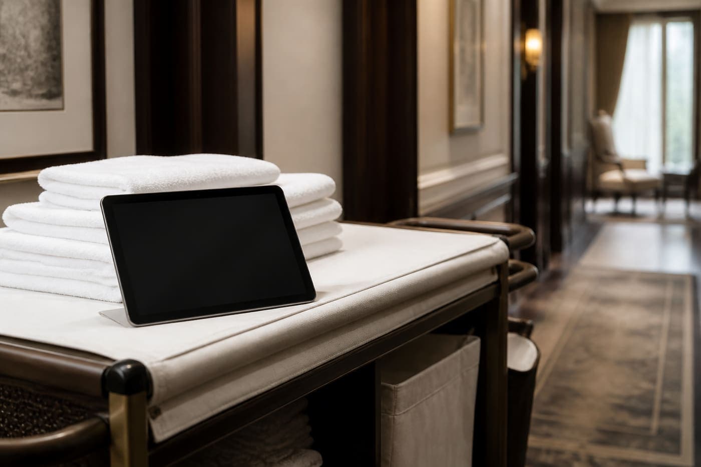 Housekeeping tablet on a service cart